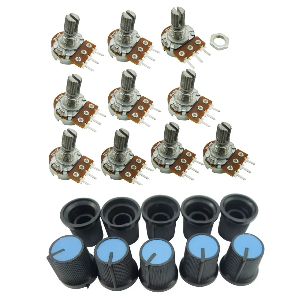 10Set/LOT B10K 10K Single Union 3 Pins Potentiometer Handle 15mm