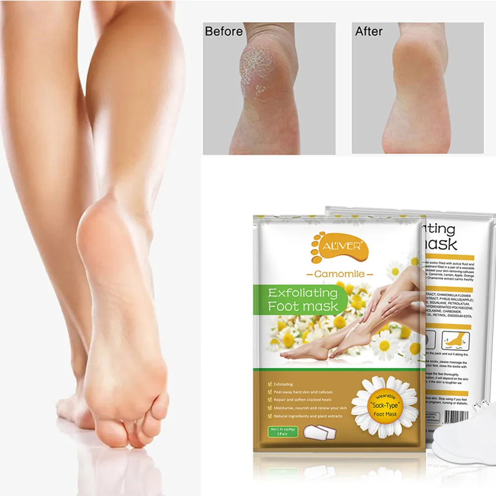 

4pcs=2Packs Chamomile Peeling Foot Mask Exfoliating Socks for Pedicure Socks Baby Feet Masks Moisturizing Foot Film Tool TSLM2
