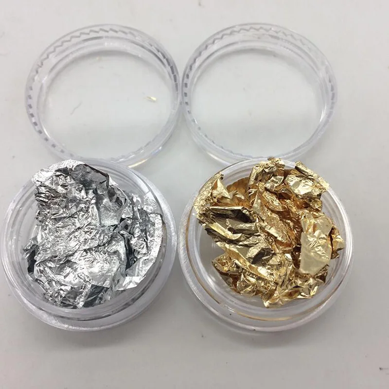 Addfavor металлическая фольга Золотая, серебряная алюминиевый лист хлопья 3D Фольга для переноса картинки украшения ногтей Аксессуары для УФ