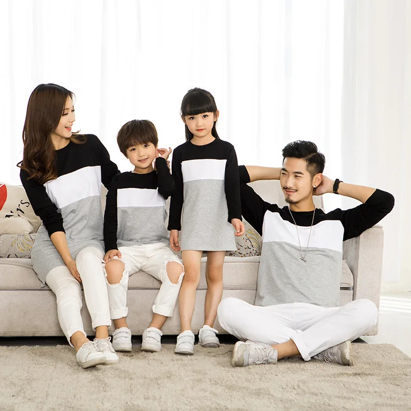 Наборы для семьи модели платьев для мамы и дочки одежда для семьи хлопковые футболки для отца и сына одинаковые хлопковые лоскутные комплекты в полоску для всей семьи