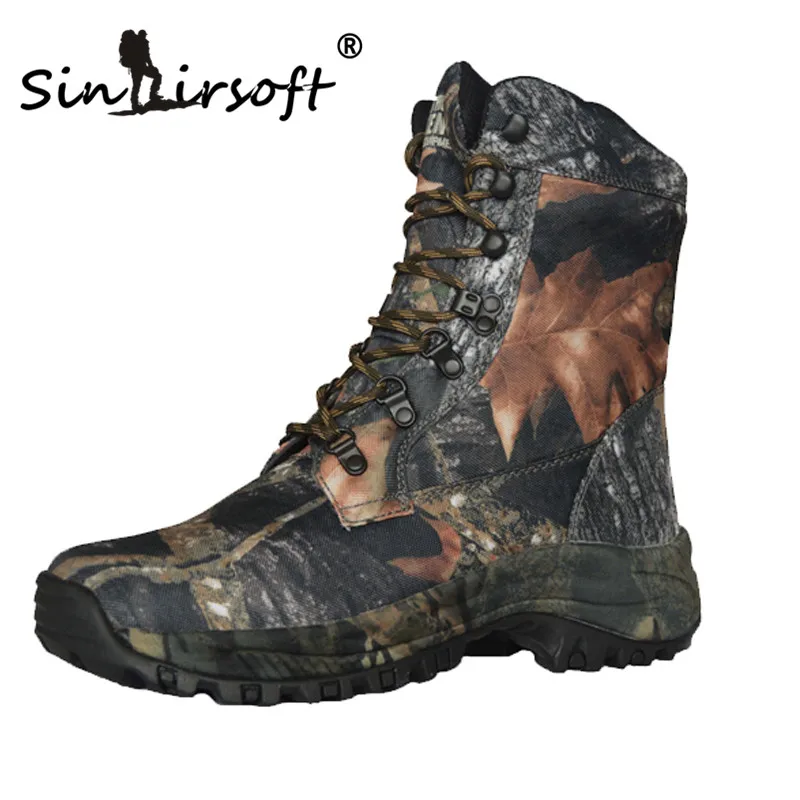 SINAIRSOFT Outdoor Hiking Trekking shoes Waterproof Mountain boots Camo Hunting Camouflage Oxford Fabric Leather Hiking Boots