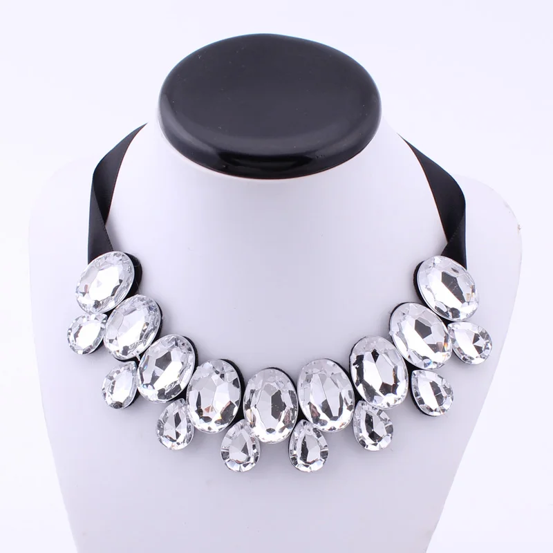 Btuamb себе ювелирные изделия блестящими стразами капли воды ожерелья для Для женщин вечерние аксессуары лента Биб бар цепи ожерелья