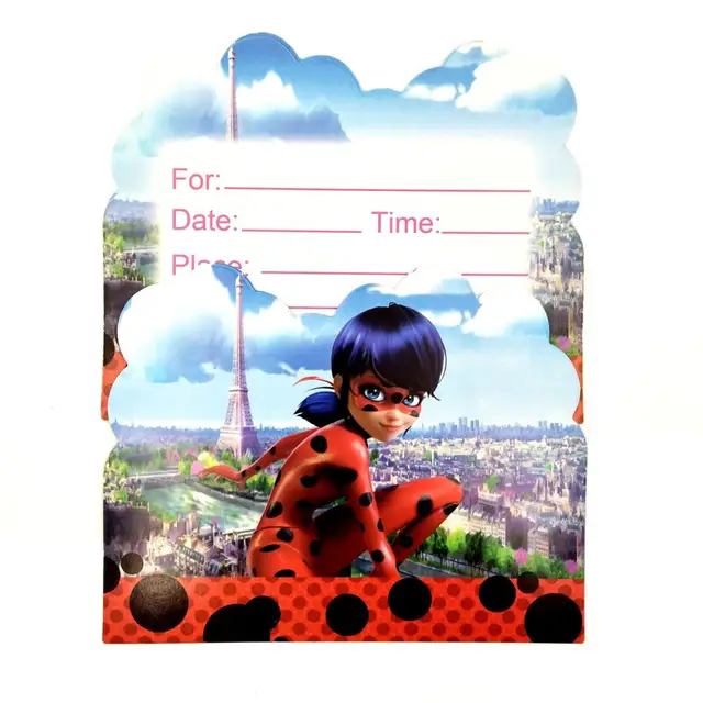 10pcs/set Party Supplies Miraculous Ladybug Invitation Card Invitations for Kids Birthday Party Decoration Birthday Baby Favor