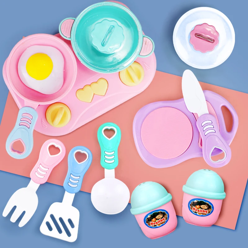 

11PCS Simulation Kitchen Toys Set DIY Cooking Cookware Tableware Pink Pretend Play Cutting Toy Education Toy For kids Girl Gift