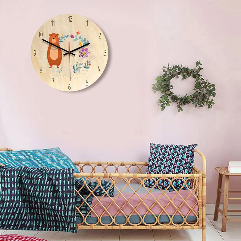 New wooden color living room Nordic wall clock children's bedroom