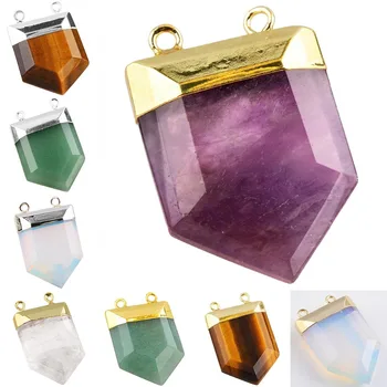 

SUNYIK Healing Reiki Gem stone Faceted Point Sideways Charm Pendant Silver Plated/Gold Tone