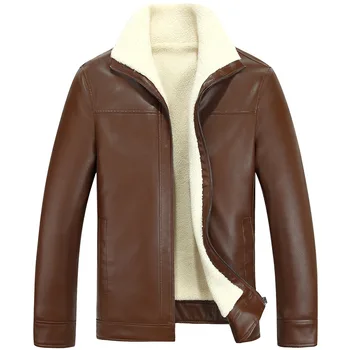 

PU Leather Men Jackets Stand Collar Plus Size Sheep Cashmere Warm Casual Jacket Winter Imitation Sheepskin Chaqueta MZ2086