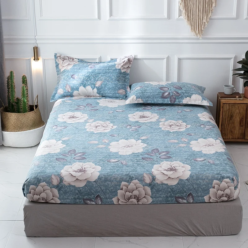 

100% Cotton Sanding Soft Warm Fitted Sheet with Elastic All Around Vibrant Blossom Floral printed Bed sheet 3Pcs 160X200cm