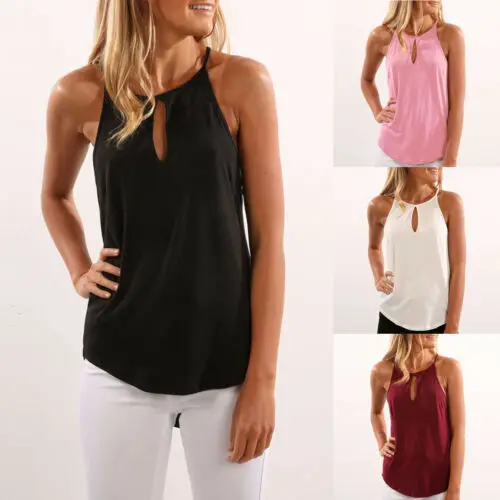 

Fashion Causal Tank Top 2019 New Women Ladies Summer Tanks Tops Sleeveless V-Neck Halter Solid Tanks Tops Beach Style Size S-XL