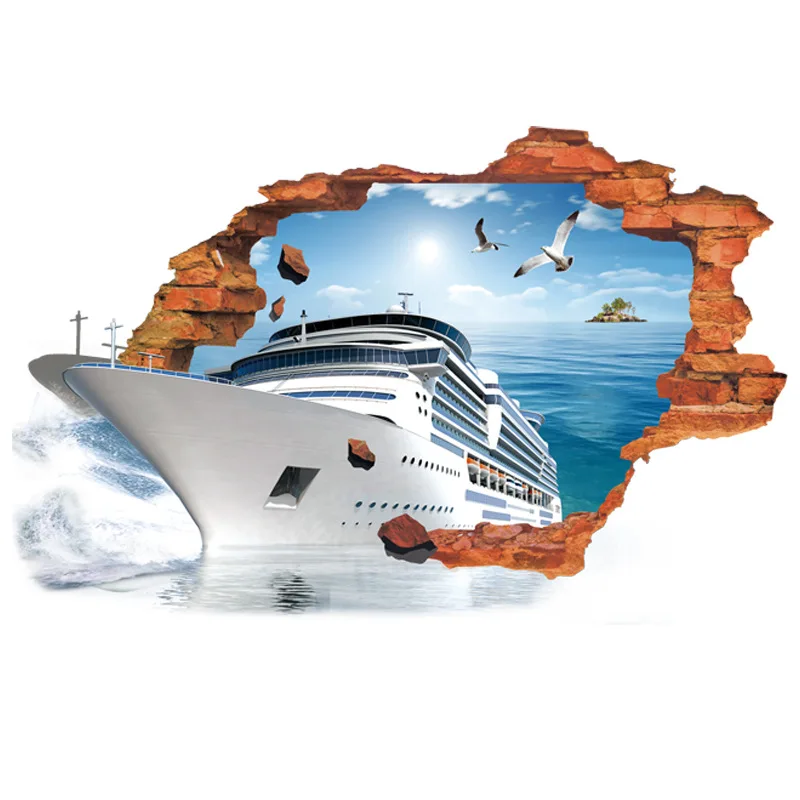 3D Ocean Scenery Ship Room Home Decor Removable Wall Stickers Decals Decoration