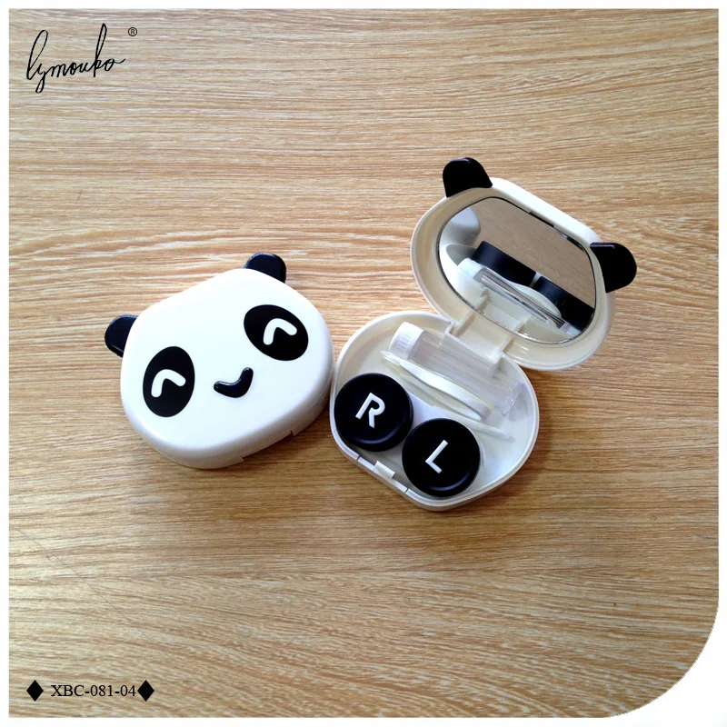 Lymouko Lovely White Color Panda Design Holder Contact Lens Case with Mirror Portable Container Lenses Box for Women