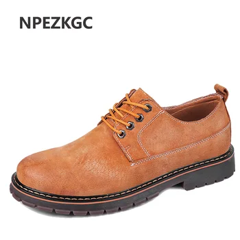 

NPEZKGC Hand made Genuine leather Boots Men Low Ankle Woker Boots Male Hot style classic fashion shoes rubber bottom