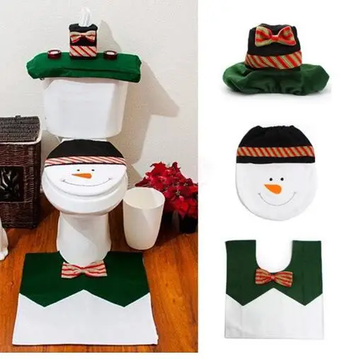 

1set/lot Christmas decoration BOW snowman toile decoration mat+towel sets 3pcs/set