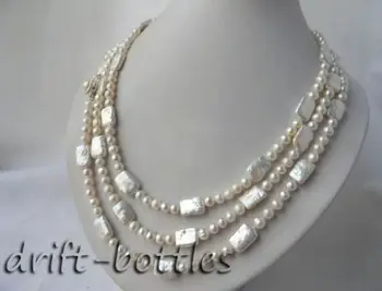 

65'' 6MM White Round Rectangle Freshwater Pearl Necklace