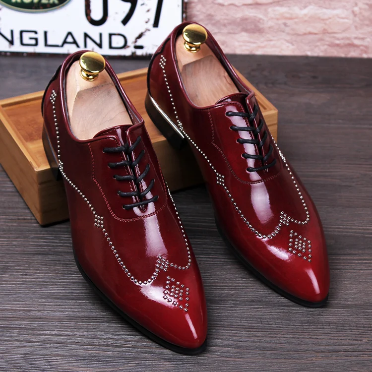 new 2016 men brogues shoes pointed toe genuine leather rivets oxfords ...