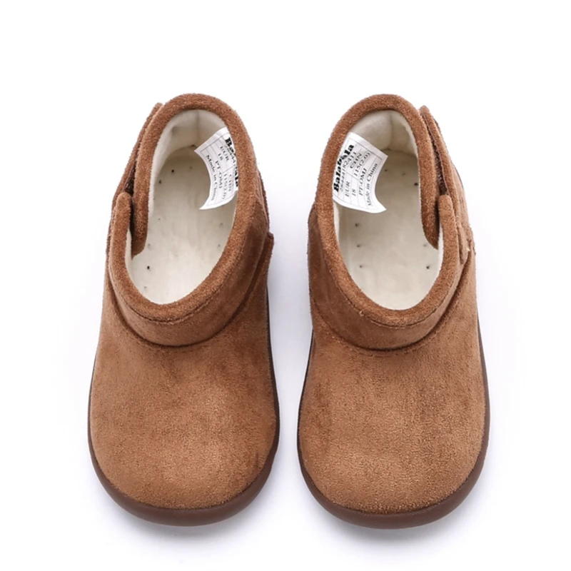 Balabala Baby Boy Girl Soft Fleece-Lined Ankle Boots First Walkers for Infant Newborn Babys Loop Fastener with Logo Embroidery