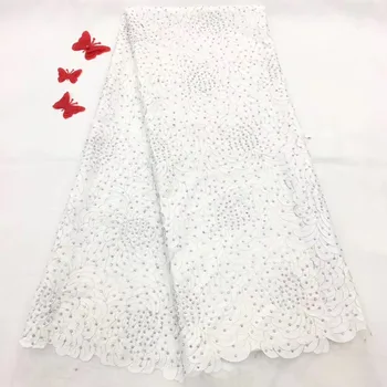

White African Lace Tulle Fabric High Quality Nigerian French Sequins 3D Flowers Net Voile Lace Fabrics 5 yards For Wedding A769