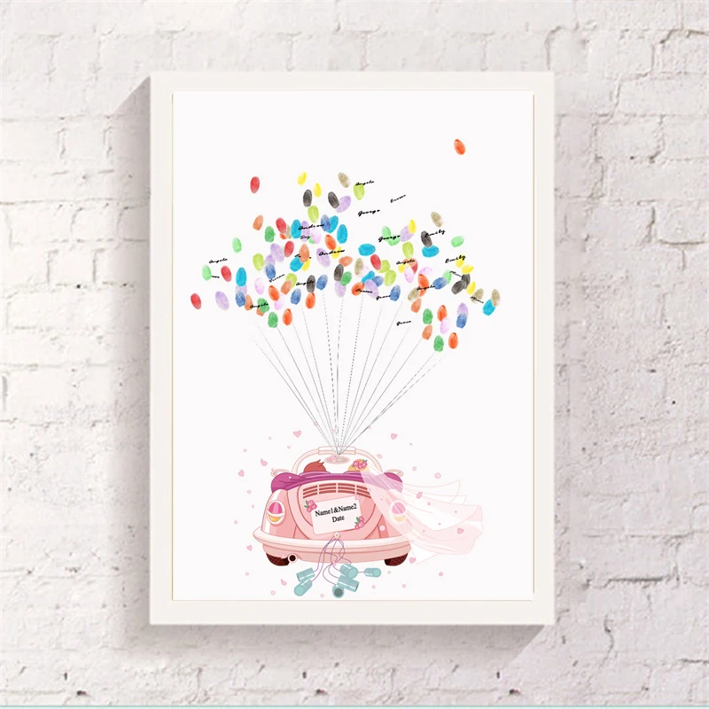 Pembe Dugun Araba Ozellestirilmis Parmak Izi Balon Tuval El Drew