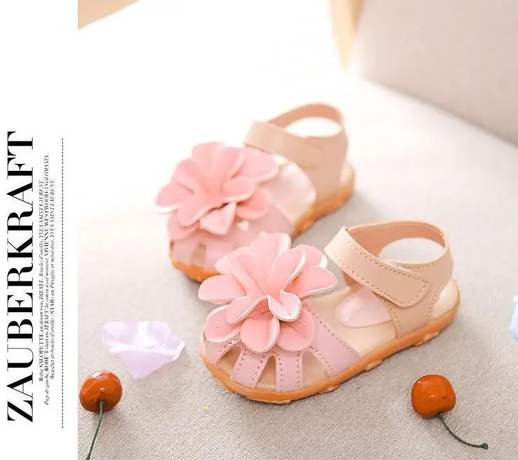 Size21-33; детская обувь; Летний цветок из искусственной кожи; детские сандалии; кроссовки; обувь для малышей; нескользящая обувь для девочек - Цвет: Розовый