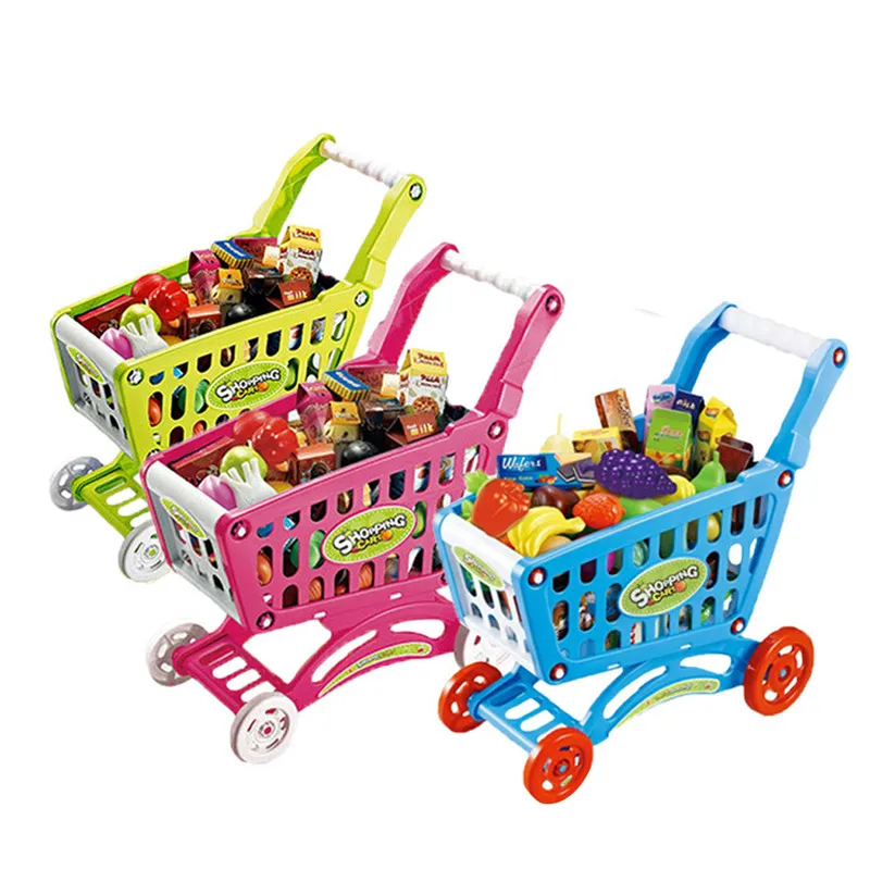 New 31CM Mini Shopping Cart with Full Grocery Food Toy Playset for Kids New Kitchen Toys FCIin