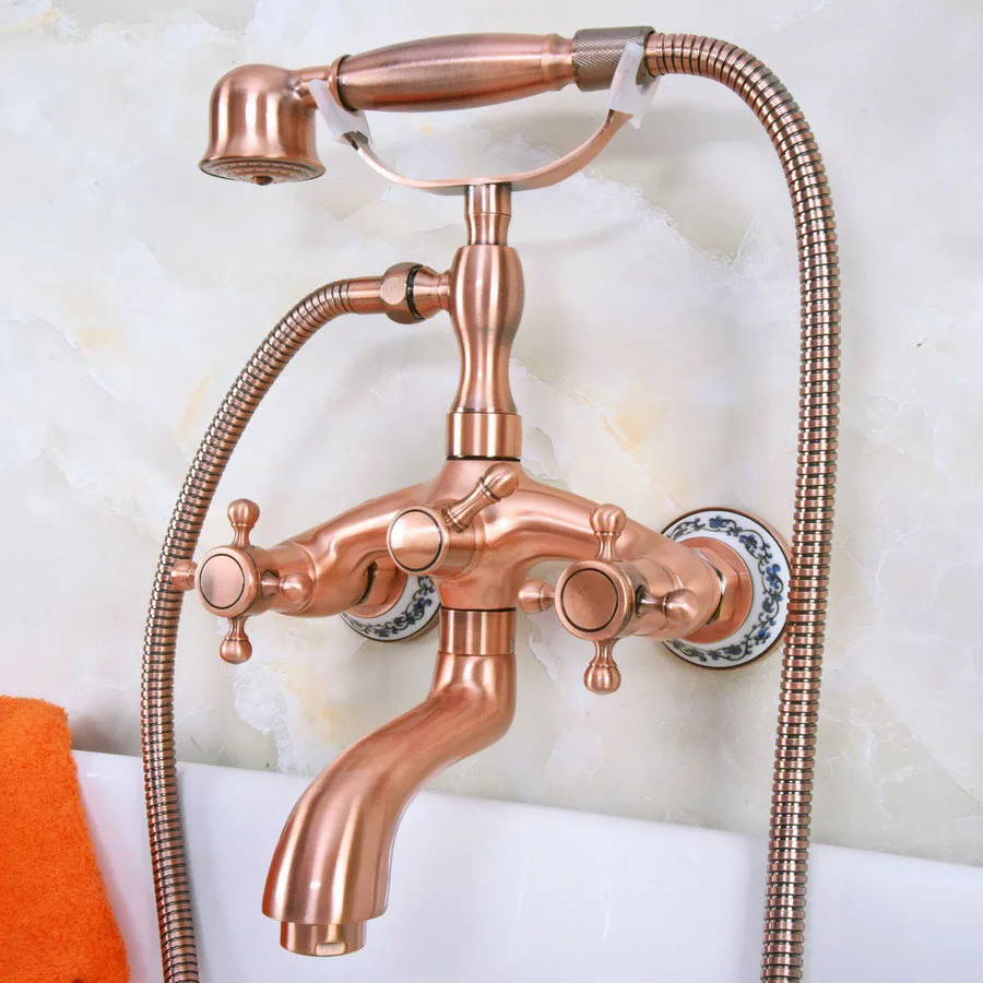 Antique Red Copper Brass Wall Mounted Bathroom Clawfoot Tub Faucet