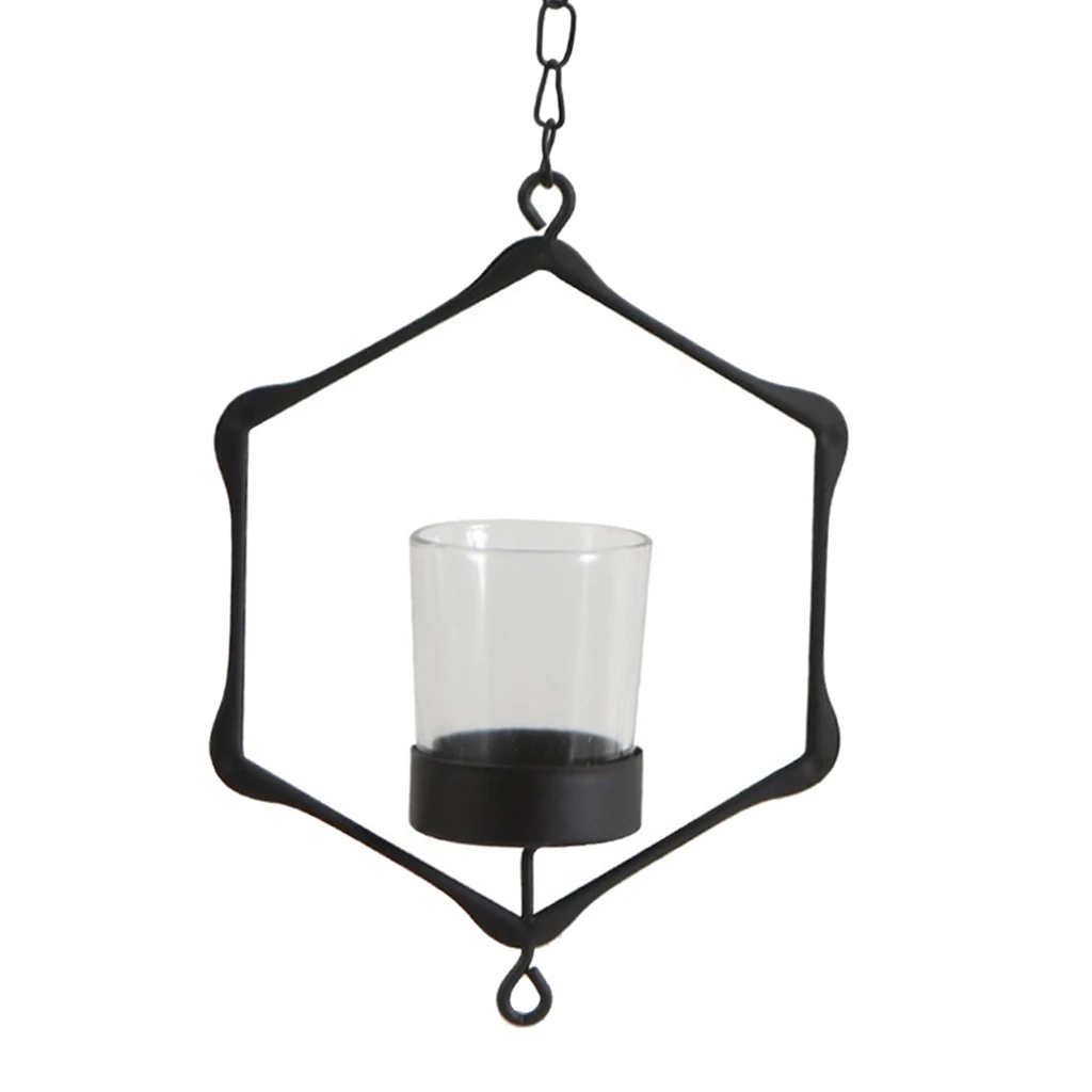 Iron Wire Hanging Moroccan 3D Geometric Tea Light Candle Holder Candlestick Candelabra Mood Light Lantern Case Ornament