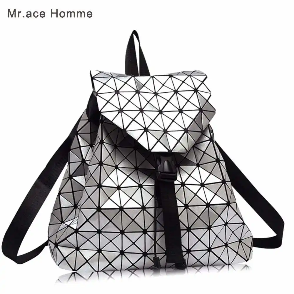Women BaoBao Backpack feminine geometric patchwork sequin plaid female backpacks for teenage girls bagpack drawstring bag