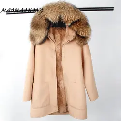 2017 новая зимняя парка шерстяное кашемировое пальто женская меховая куртка Верхняя одежда воротник с капюшоном Рекс кролик меховой вкладыш
