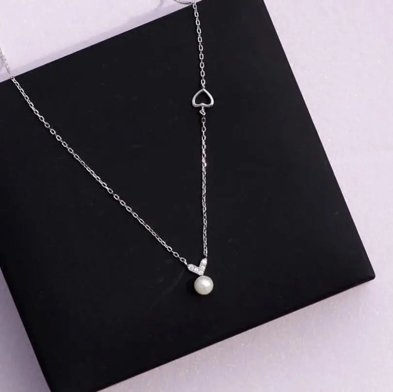 

Anenjery 925 Sterling Silver Necklace Micro Zircon Love Heart Simulated Pearl Clavicle Necklace For Women Choker Collar S-N221