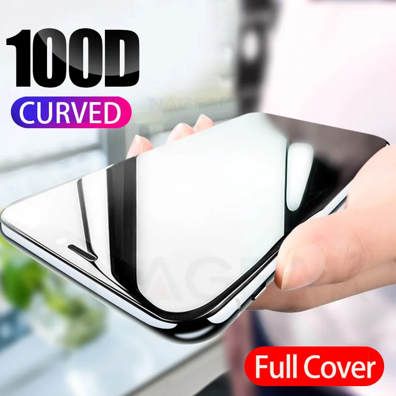100D منحني حافة غطاء كامل زجاج واقي على ل فون 7 8 6 6 S زائد المقسى واقي للشاشة فون X XR XS ماكس الزجاج