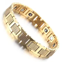 Mens Tungsten Bracelet Shiny Gold Magnetic font b Health b font Care Jewelry KB1539