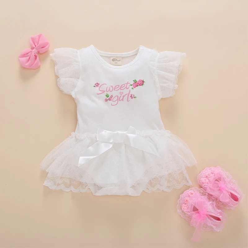 2017 Novorozené dětské šaty Letní princezna Bow Cute Lace Tisk Bavlna tutu Velikonoční večerní šaty Vestidos Infantil Jurkjes