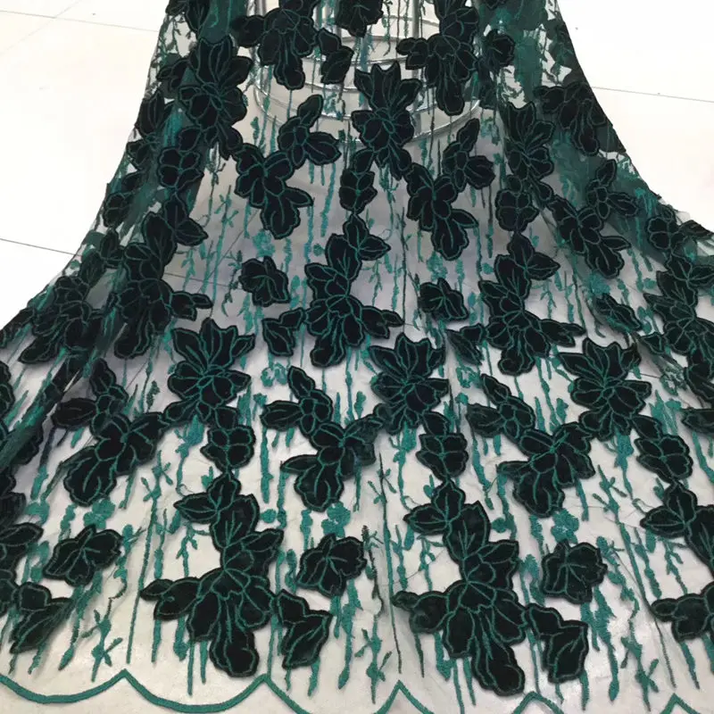 

2018 Latest Green African Net Lace velvet Fabric For Wedding Sewing Accessories High Quality African French Lace Fabric AD568