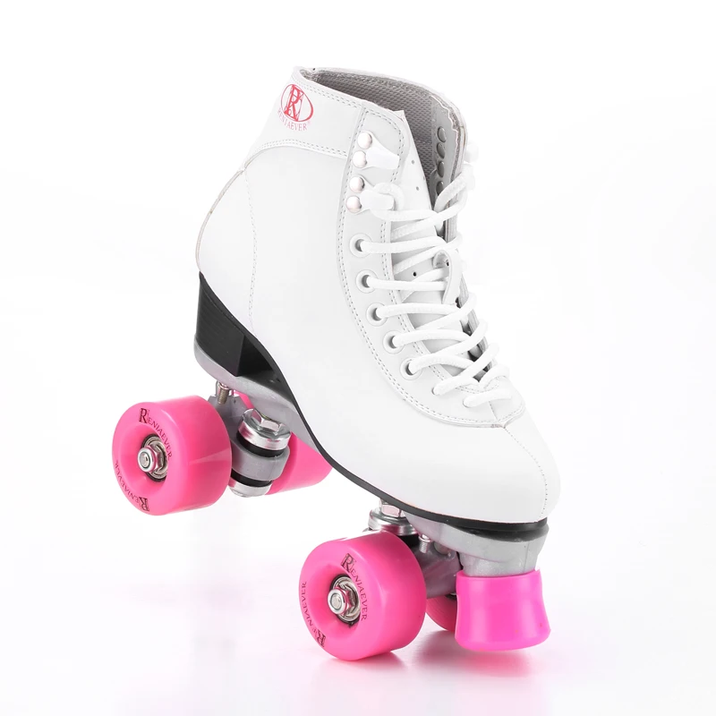 

Double Roller Skates 4 Wheels Pulleys Shoes Women's Polyurethane Pink Wheels White Shoes Free Shipping