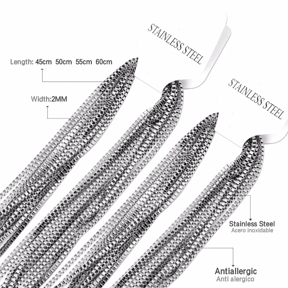 Роскошное стальное мужское/женское ожерелье s подвески 10 шт./лот нержавеющая сталь не выцветает 2 мм коробка цепи ожерелье DIY Аксессуары 18 дюймов-24 дюйма
