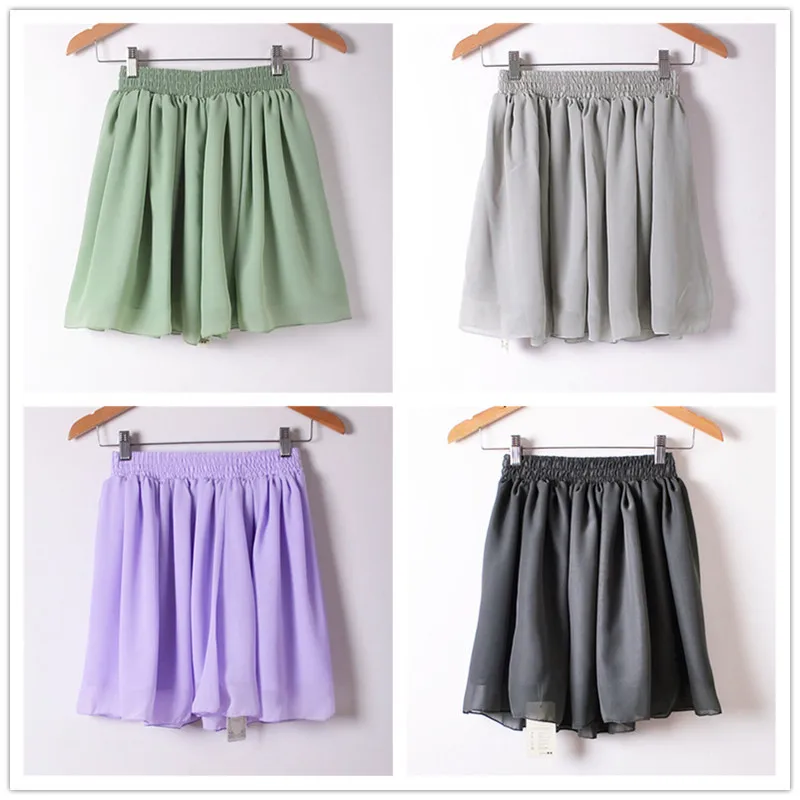 Summer Sexy Short Chiffon Skirt 2019 Casual High Waist Double-Deck Skirts Pleated Mini Sexy Short Skirt Party Club Green Skirts (29)