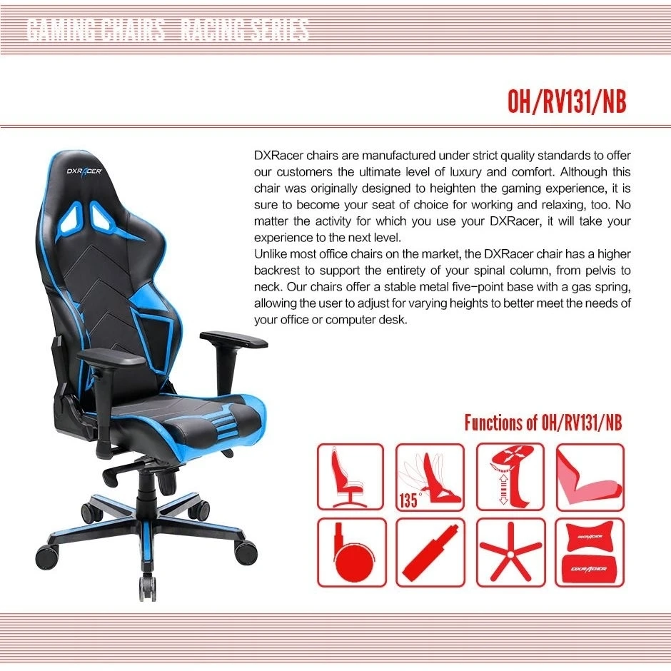 DXRacer OH/RV131/NB High-Back Gaming Chair Carbon Look Vinyl+PU(Black/Blue) (4)