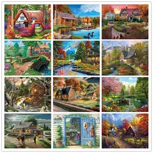 DIY Полный Круглый горный хрусталь Вышивка Европейский Риверсайд домик украшение дома 5D алмазная вышивка мозаика картина