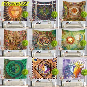 KYYZROZZZ красочный гобелен психоделический Небесный индийский Солнечный гобелен настенный бросок богемный дверной занавес - изображение