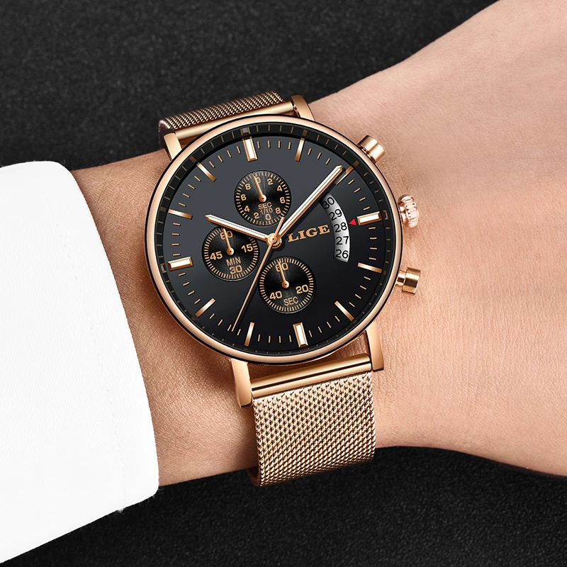 

LIGE Fashion Men Watches Top Brand Luxury Quartz Watch Men Casual Stainless Steel Waterproof Sport WristWatch Relogio Masculino