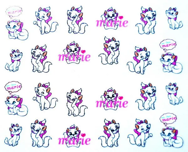 

Water Transfer Nail Art Stickers Decal Cute Shy Pink White Cats Marie Design Decorative Foils Stamping Tools