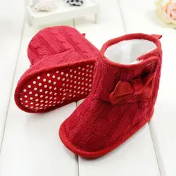 Новые детские зимние ботинки на меху для маленьких девочек вязать пинетки с бантом кроватки обуви