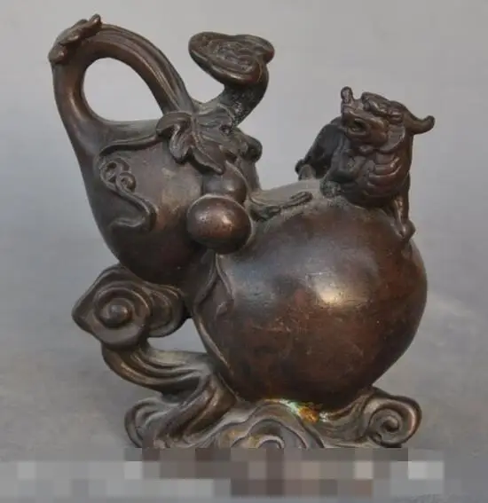 

S00663 Chinese FengShui Bronze copper Pixiu Beast Gourd Cucurbit Hoists lucky Statue B0403