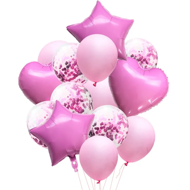 14pcs 12in Confetti Latex Balloons Multi 18in Helium Balloon Happy Birthday Party Decor Wedding Festival Balon Party Supplies - Цвет: candy pink 2