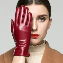 KLSS Brand Genuine Leather Women Gloves Fashion Elegant Touchscreen Goatskin Glove Autumn Winter Keep Warm Five Fingers 22