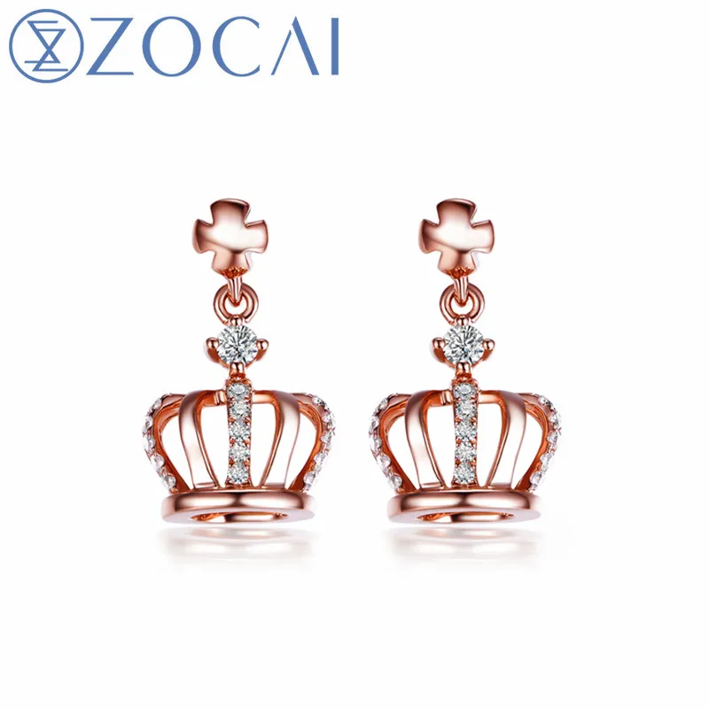 

ZOCAI New Design Crown Shape Earrings Real diamond 0.13 CT certificated 18K Rose Gold (AU750) Party Earrings E80019T