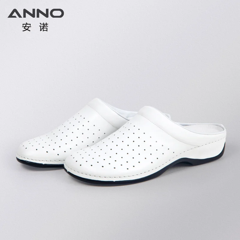 ANNO/белая кожаная обувь для медсестры; хирургическая обувь для больниц; медицинская обувь на плоской подошве; безопасная женская обувь для салона красоты