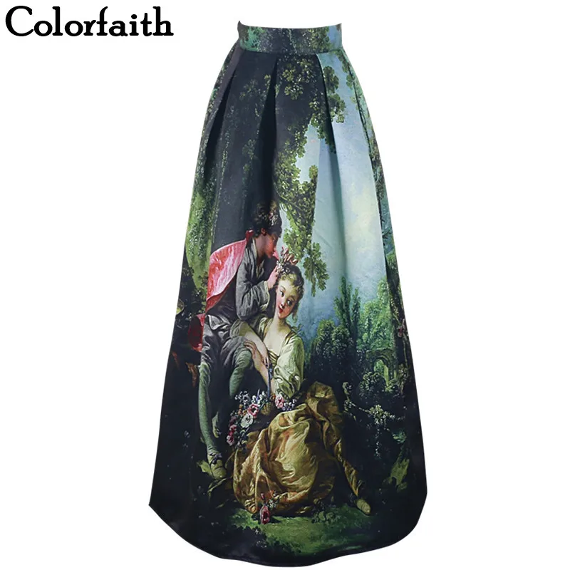 

2017 Princess Royal Vintage Retro Long Skirts Oil Painting High Waist 100cm Ball Gown Floor Leng Maxi Skirt Saia Femininas SP007