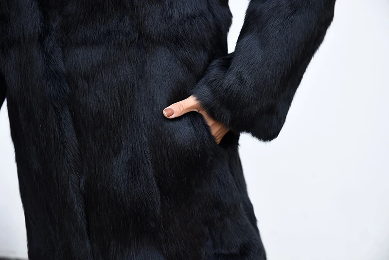 Зимнее длинное плотное Женское пальто с натуральным мехом размера плюс женское меховое пальто Женская куртка с кроличьим мехом длинные облегающие клетчатые куртки с длинным рукавом