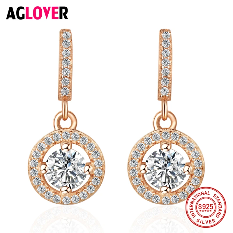 

925 Sterling Silver Earrings Women Fashion Charm Rose Gold Original Female Earrings Jewelry